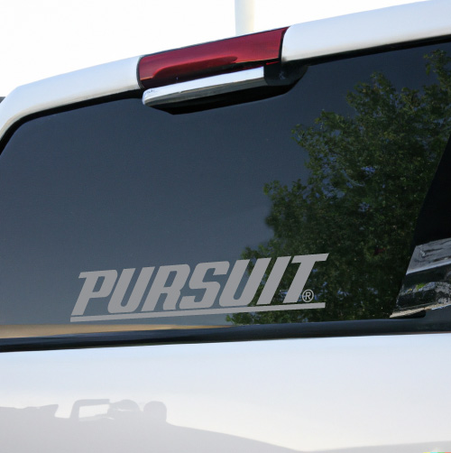 Pursuit decal on truck window